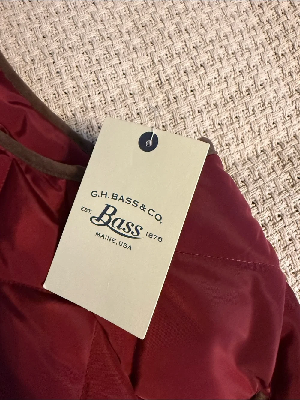G.H. Bass & Co. Burgundy Quilted Vest with Olive Trim